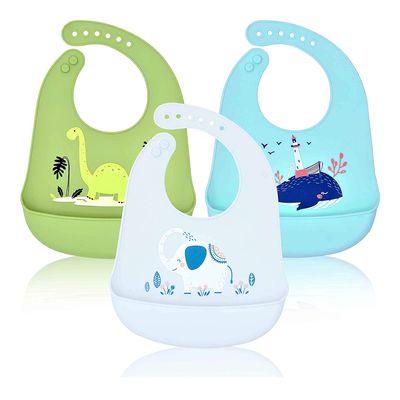 Vicloon Silikon Lätzchen,2 Stück Baby Lätzchen mit Auffangschale BPA-Frei Wasserdicht Ultra dünn,6 Einstellbare Pegel Baby Silikon Lätzchen für Jungen und Mädchen… 