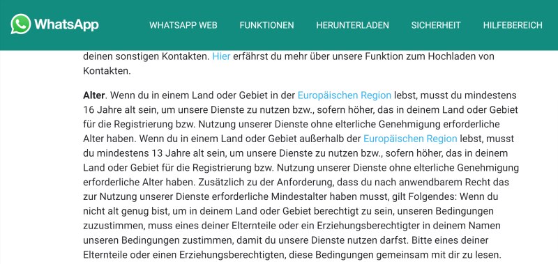 WhatsApp Altersbeschränkungen